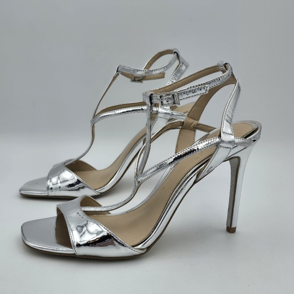 Jewel Badgley Mishka Kiki Ankle Strap Heeled Sandals, Silver, Women's Size 8 - Picture 5 of 16